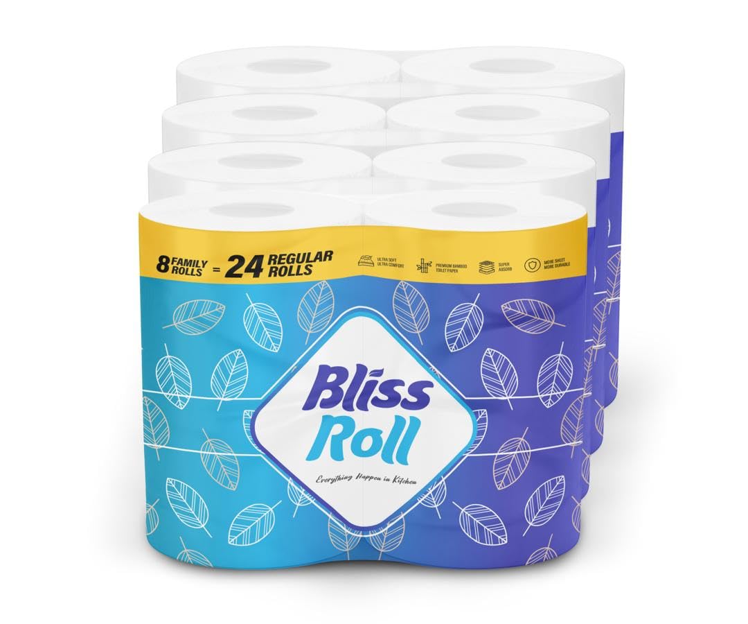 Bliss Roll Strong & Thick Absorbent Paper Towel Rolls 8 Family Rolls = 24 Regular Rolls